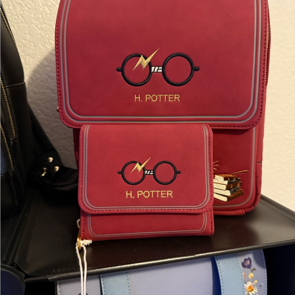 Loungefly Red Harry Potter Glasses Backpack and Wallet Set